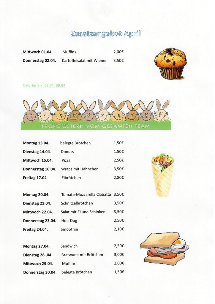 Screenshot &ndash; Snackangebot des Essensanbieters – Grundschule an der Weinau