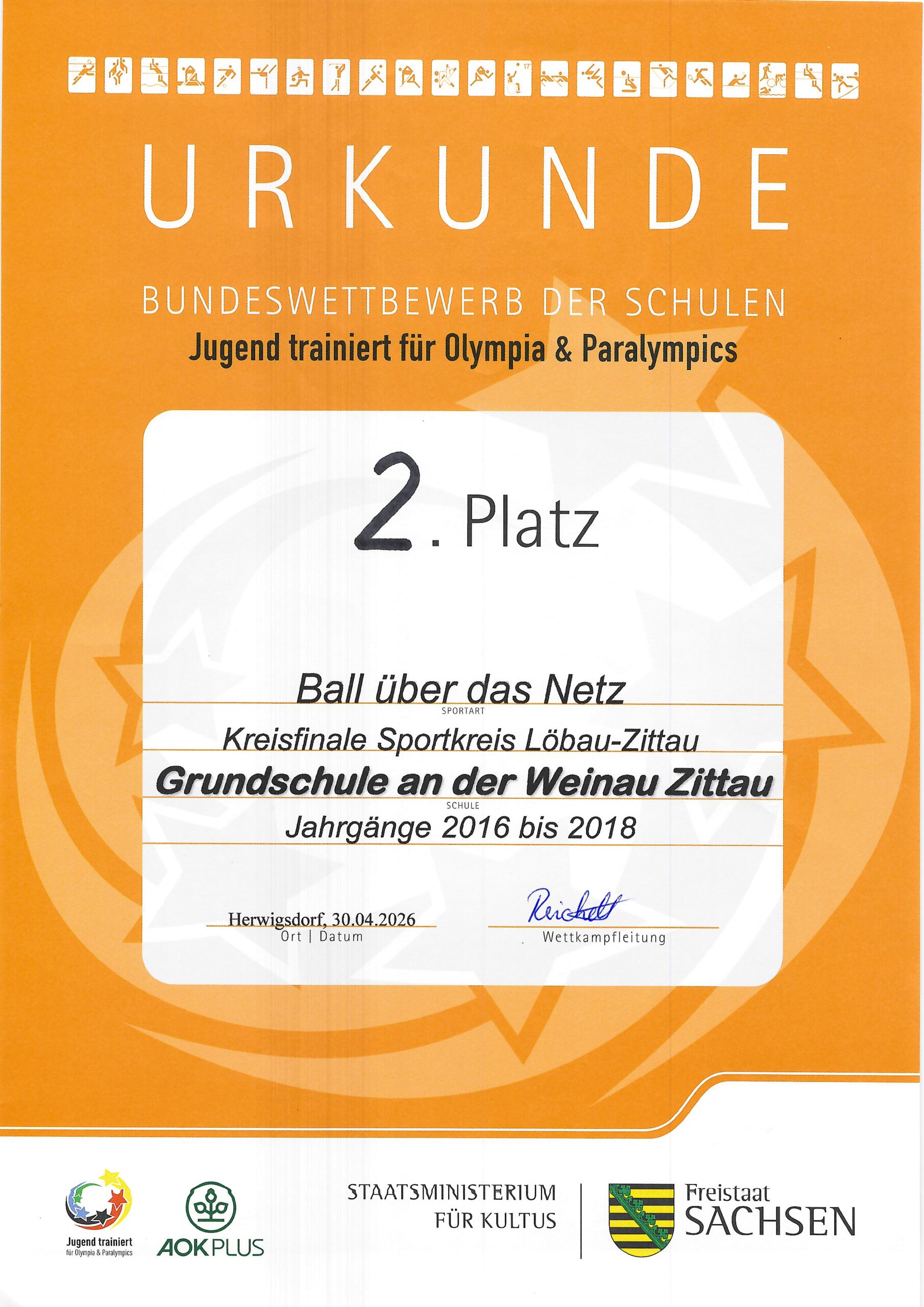 Produktbild &ndash; 2. Platz im Kreisfinale bei „Jugend trainiert f&uuml;r Olympia – Ball &uuml;ber das Netz“ und es geht weiter… – Grundschule an der Weinau