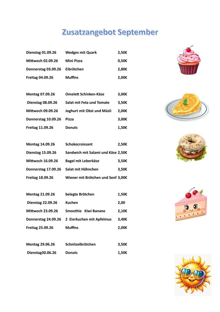 Screenshot &ndash; Snackangebot des Essensanbieters – Grundschule an der Weinau